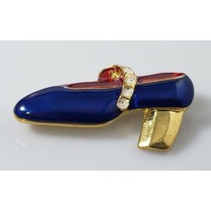 Ladies High Heel Shoe Brooch Pin Glitter Strap Enamel Gold Tone Glamour Vintage